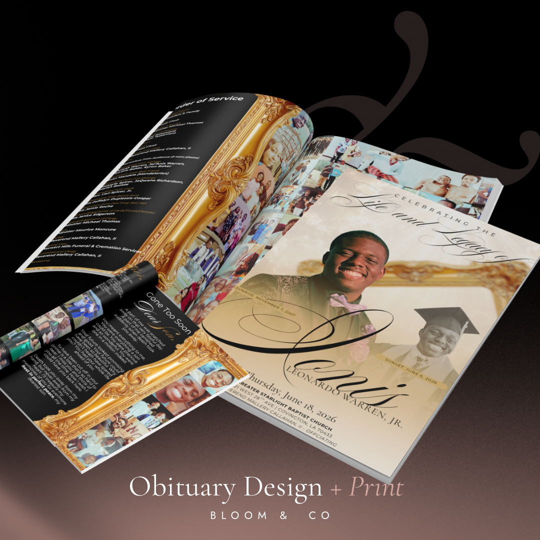 Leonardo Warren Jr. printed obituary program with gold baroque framing