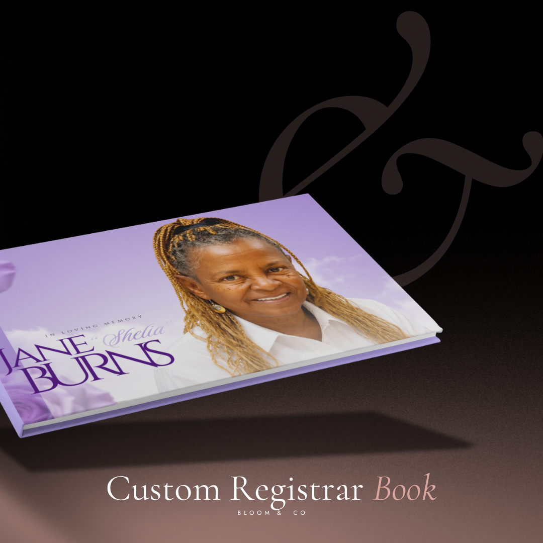 Jane 'Shelia' Burns custom registrar book with lavender portrait cover