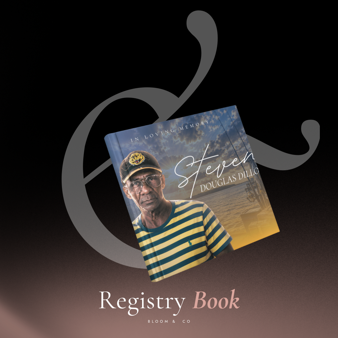 Steven Douglas Dillon registry book presentation on a dark memorial layout