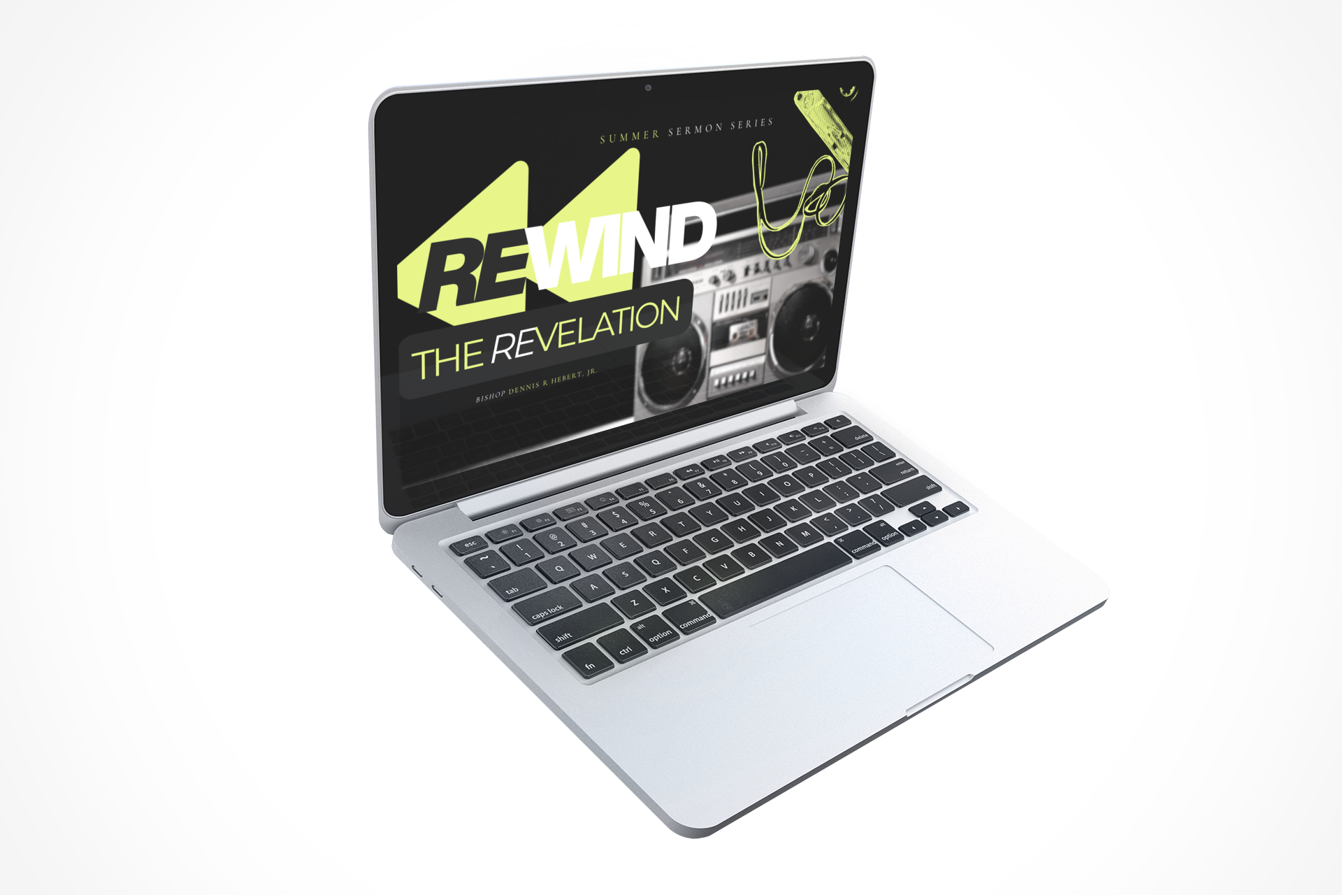 Rewind Sermon Series — Stage Visual: Rewind — desktop screen presentation