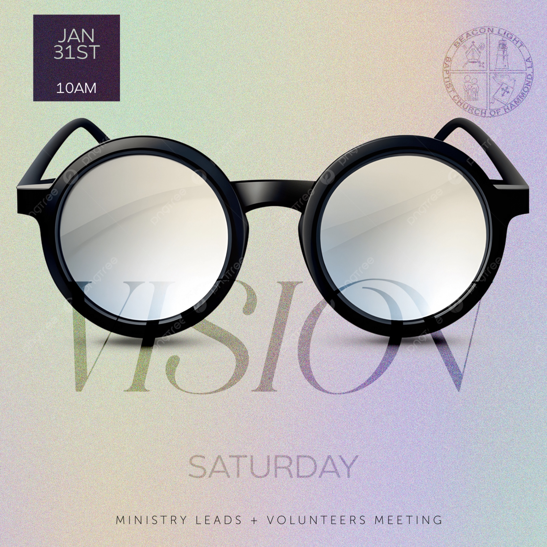 Beacon Light Vision ministry leads and volunteers meeting flyer with sunglasses