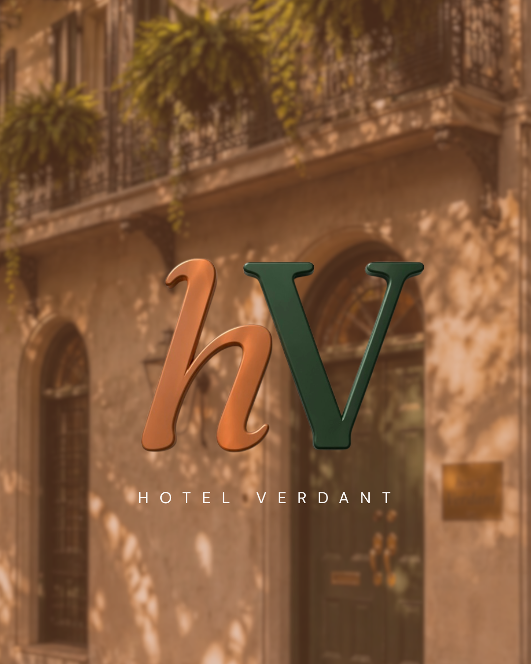 Hotel Verdant — Logo in Context: Monogram applied to signage