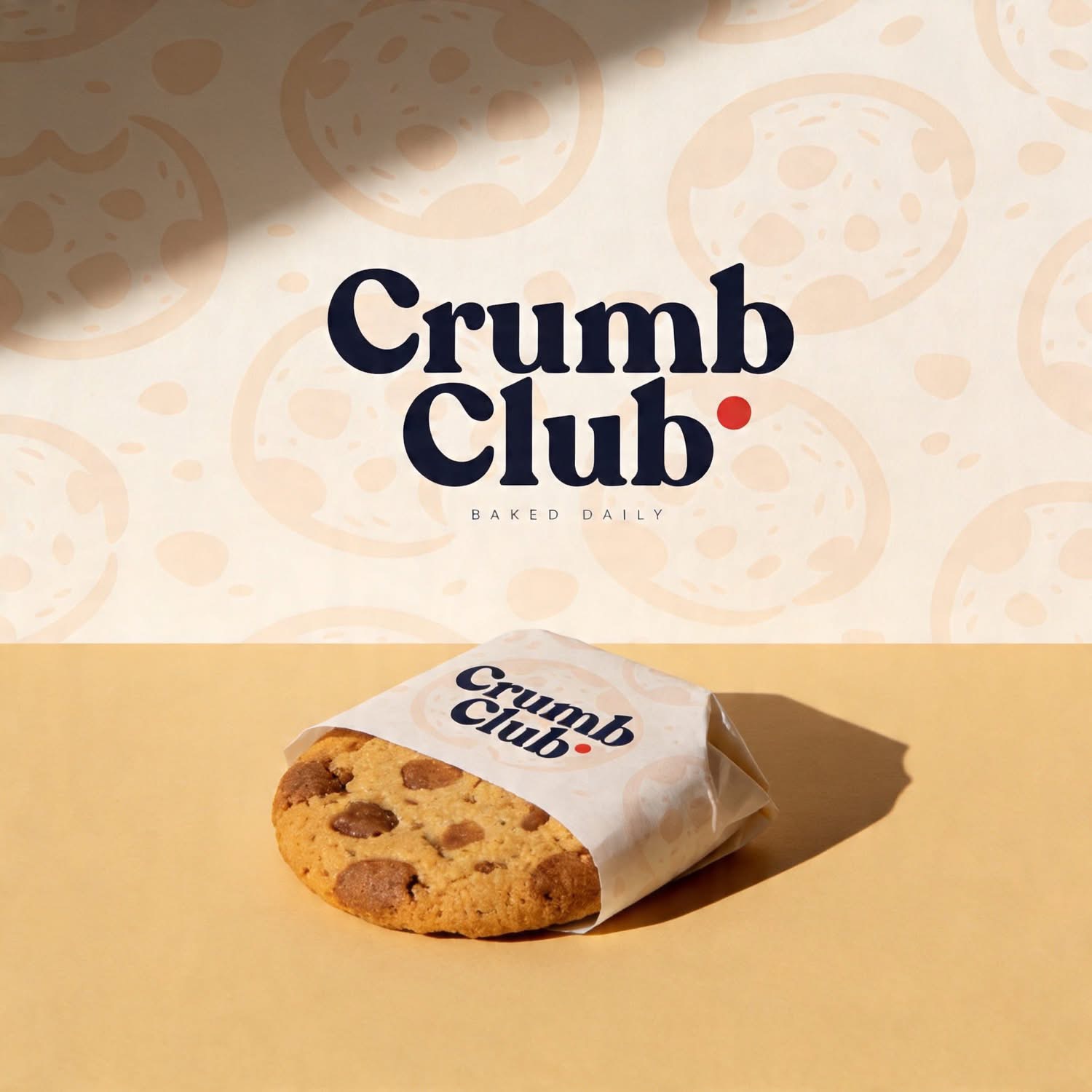 Crumb Club — Logo Design: Navy serif wordmark with red accent dot