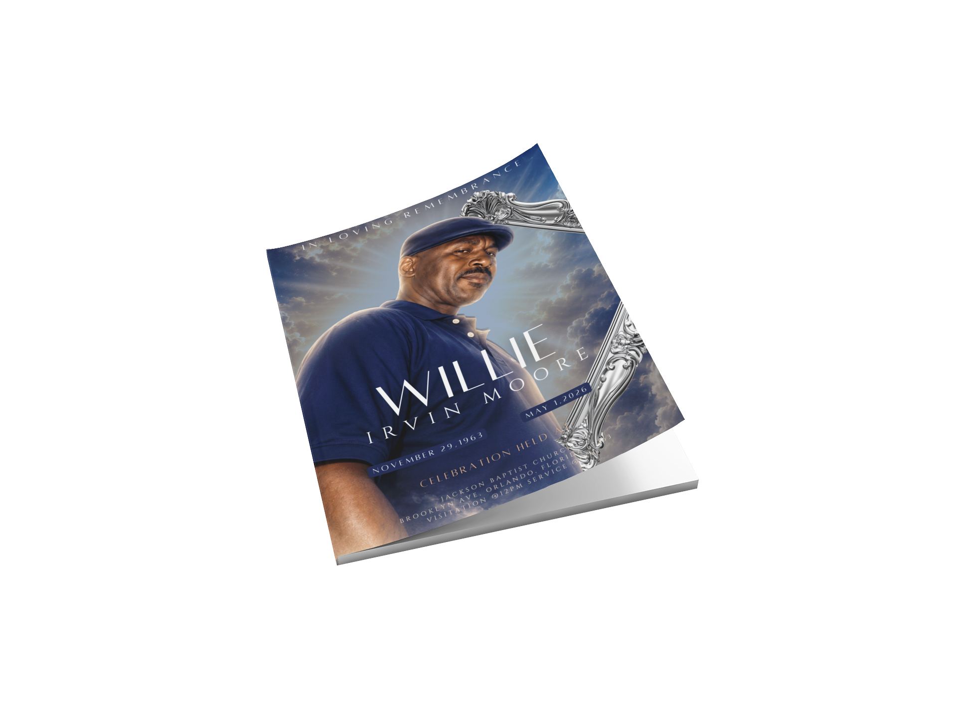 Printed Willie Irvin Moore memorial program mockup