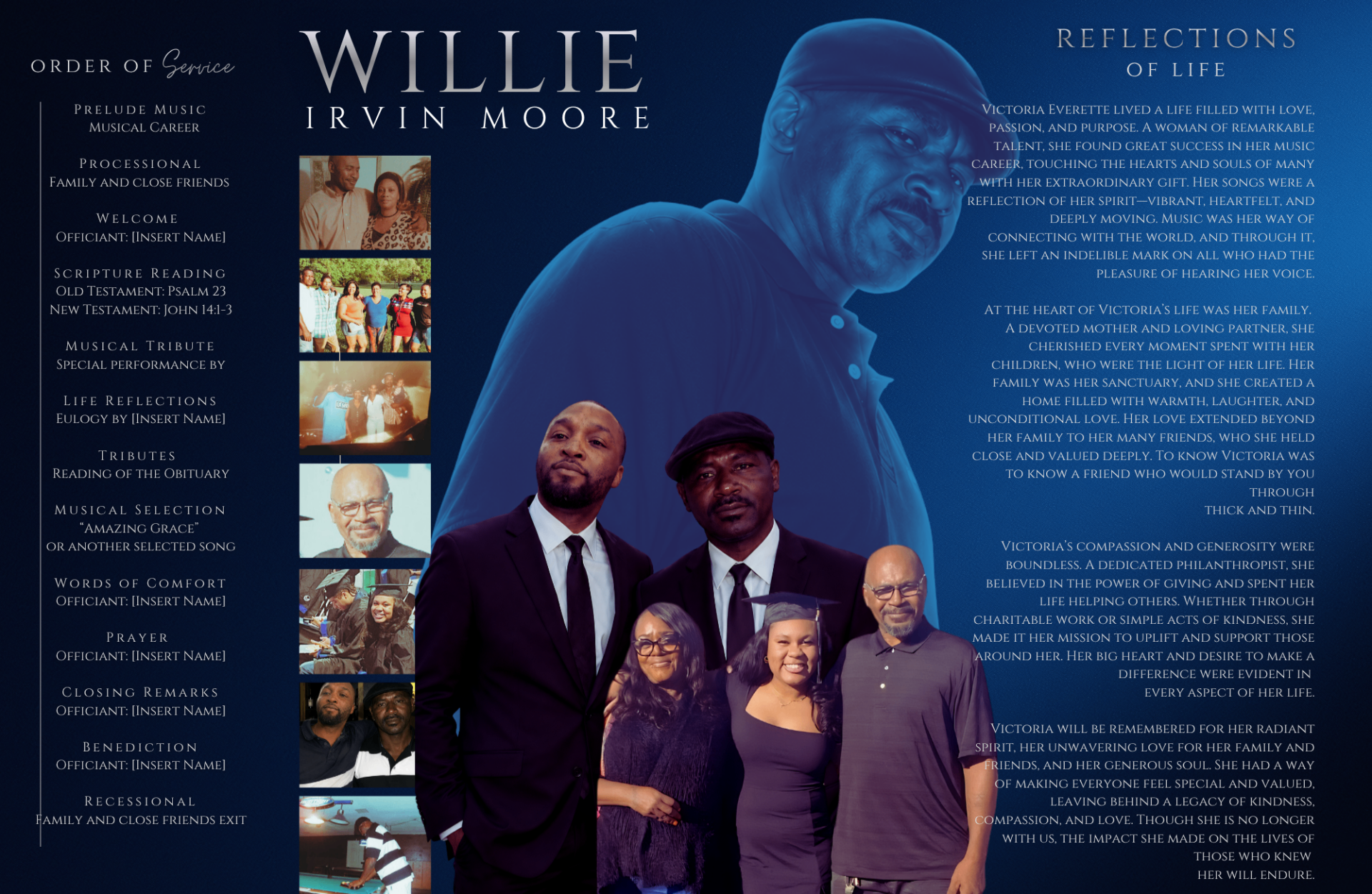 Willie Irvin Moore memorial program interior spread with reflections of life